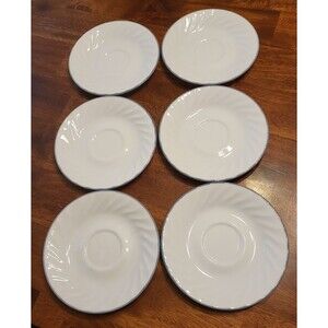 Lot 6 CORELLE By Corning WISTERIA SAUCERS 6 1/4" Bread Plates Scalloped Gray Rim